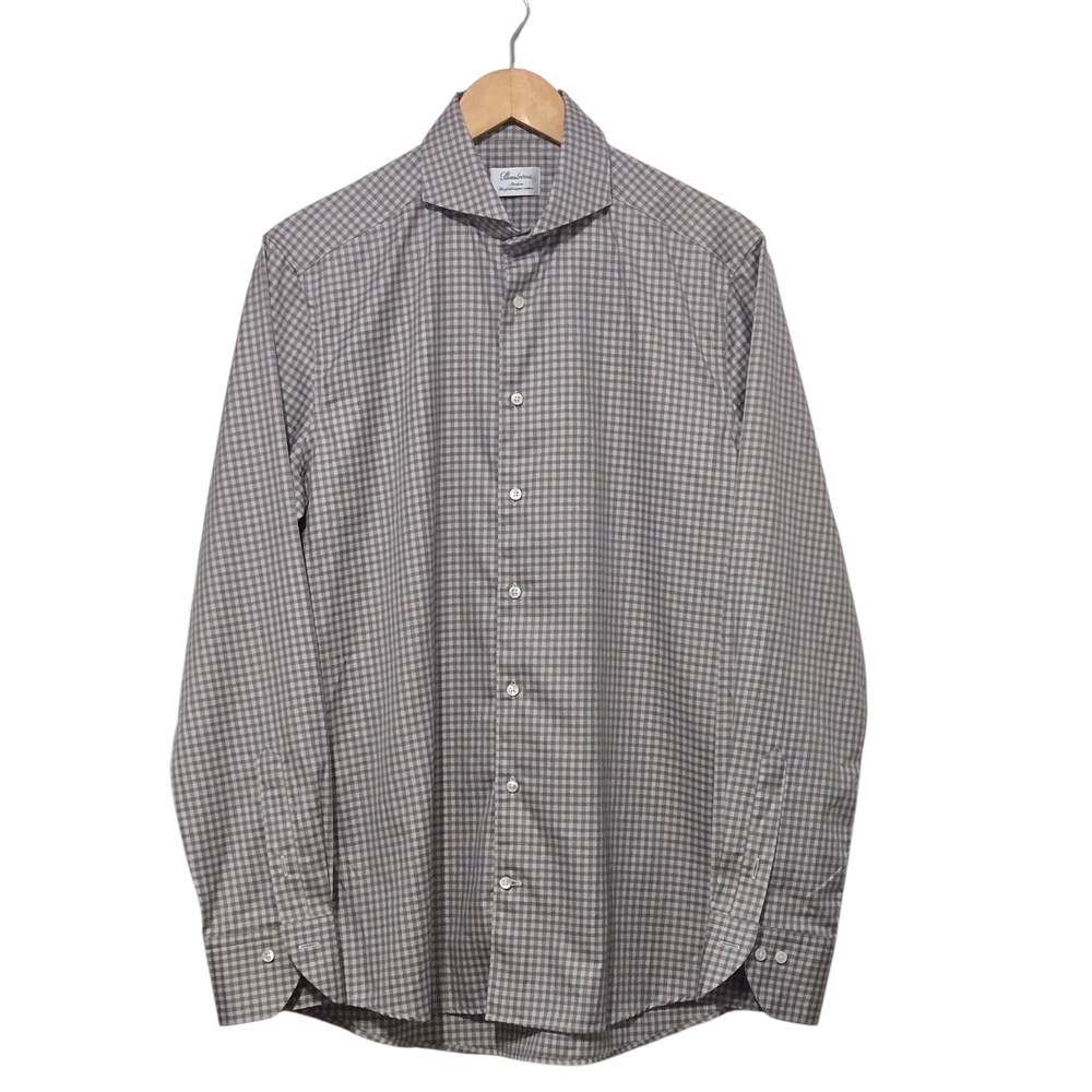 Stenströms Mens  Slimline Checkered Dress Shirts Neck 16.5